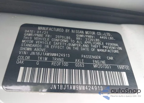 2021 Nissan Rogue Sport S Awd Xtronic Cvt из США, поврежденный, VIN JN1BJ1AW9MW424913